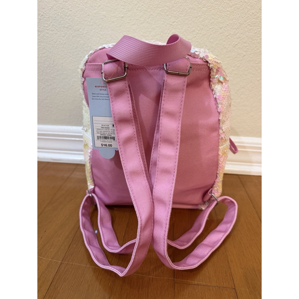 Cat & Jack Girls NWT Mini Llama Sequin Glitter Backpack Pink Zip Pockets - Picture 3 of 6